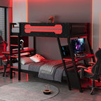Polibi Twin Over Twin Bunk Bed with 2 Built-in Gaming Desks, USB Charging Ports & Pegboard Organizer, E-Sports Gaming Bed Frame for 2 Kids/Teens, Red (Twin Size) by Polibi