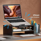 AFOOYO Adjustable Wood Laptop Stand, Ergonomic Height & Angle Computer Riser with Pen Holder – Compatible with MacBook Air/Pro, Dell, HP, Lenovo & 10-17.3" Notebooks – Black - Image 3
