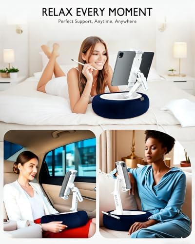 Miledi Tablet Pillow Stand for Bed with Detachable Snack Bowl, Blue - Image 2