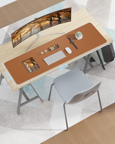 Leather Desk Pad Protector, Mouse Pad, Office Desk Mat, Non-Slip PU Leather Desk Blotter, Large Desk Mat, Waterproof Keyboard Mat for Office/Home/Decor (Light Brown, 55" x 17") - Image 7