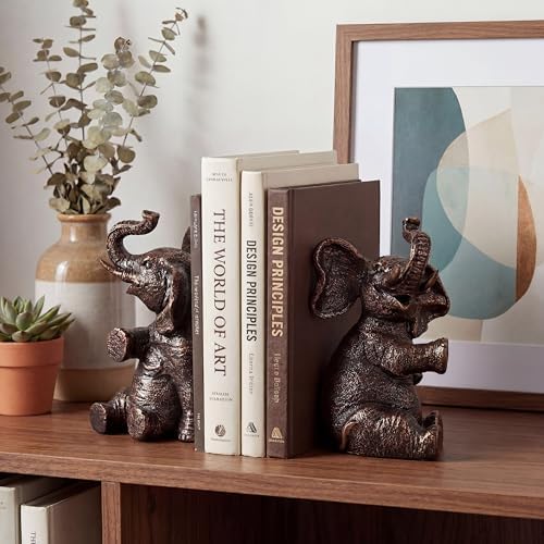 Elephant Bookends - Heavy Duty Bookends for Shelves Decorative - Gold Elephant Decor and Resin Animal Bookend - Heavy Book Ends for Kids - Vintage Unique Decorative Book Ends - 4 x 4 x 7 Inches - Image 6