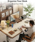 Aothia Faux Leather Desk Mat - Large Mouse Pad, Non-Slip PU Leather Blotter, Waterproof Writing Surface for Office and Home (Beige, 63" x 24") - Image 3