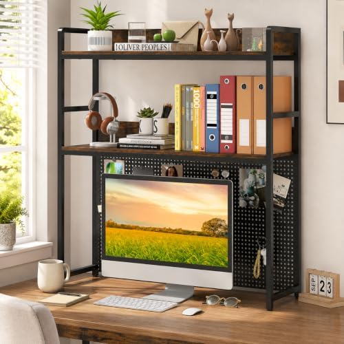 BECOMFORT 37" Desktop Bookshelf, Desk Hutch Dorm with DIY Metal Pegboard by BECOMFORT