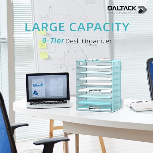 9-Tier Paper Organizer for Desk, Letter Tray with Handles, Blue, 2 Pack - Image 2