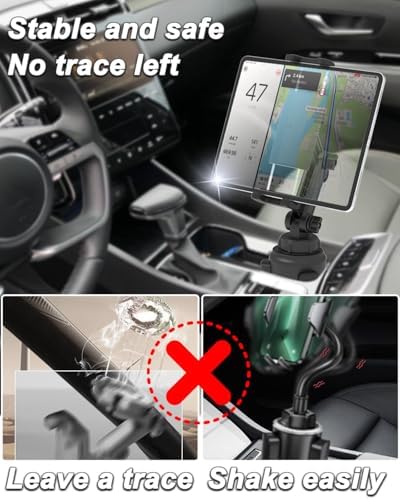 Charchendo Adjustable Extendable Cup Holder Tablet Stand - 4-12.9 inch Tablet & Phone Mount, Non-Slip Secure Clamp, for Car/Truck, Fits iPad Pro/Air/Mini, Samsung Galaxy Tab - Image 3