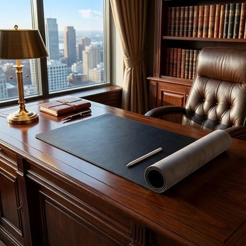 DACASSO Bonded Leather No Core Rollable Desk Mat/Pad - Luxury Leather Desk Blotter for Writing - Executive Desk Surface Protector - (Black, 36” x 17”) - Image 5