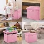 DocSafe Storage Ottoman Foot Rest Stool with Lock ＆ Handles, Fireproof Folding Leather Footstool Bench with Storage Safe for Living Room Bedroom, Home Office, Dorm, 17x13x13in, Pink - Image 5