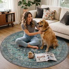 5FT Round Office Chair Mat for Hardwood Floor, Non-Slip Washable Turquoise - Image 3