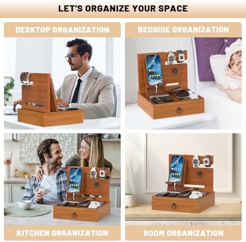 Wood Phone Docking Station, Nightstand Organizer with Drawer - Image 6