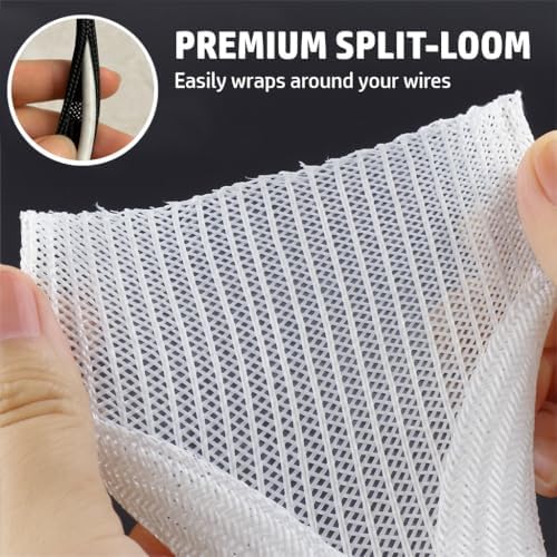 MGI SpeedWare Braided Split-Sleeve White Wire Loom for High-Temperature Automotive Harness and Home Cable Management 25 feet (1/2") - Image 2