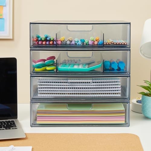STORi STAX Plastic Stackable Organizer Drawers (Set of 2) Classic Grey | 12.5" Wide | Set Includes One Open Drawer & One Divided Drawer | Organize Office Desk Accessories & Sort Paper | Made in USA - Image 6
