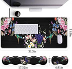 Keyboard Wrist Rest+Mouse Wrist Pad+Desk Pad Set,Memory Foam Ergonomic Easy Typing Pain Relief for Computer Laptop Office Home - Hummingbird and Flower - Image 4