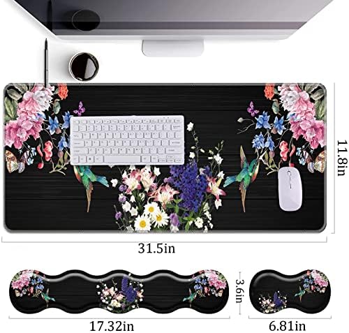 Keyboard Wrist Rest+Mouse Wrist Pad+Desk Pad Set,Memory Foam Ergonomic Easy Typing Pain Relief for Computer Laptop Office Home - Hummingbird and Flower - Image 4