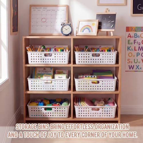 Geetery 6 Pack Classroom Storage Baskets with Handle,White - Image 4