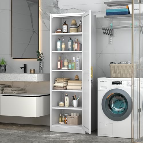 Ckzbx Metal Locker Tall Narrow Storage Cabinet, 67" H Locking Tool File Cabinets Snack Locker Organizer for School Classroom,Bedroom,Gym Home Office,Entryway and Hallway (20" W 1Door White) - Image 2