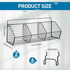 Suzile 2 Pcs Divided Pegboard Baskets Set Metal Garage Storage with 4 Pegboard Hooks Wall Mount Organizer for Workbench Bathroom Accessory Storage, 3 Grid(Black) - Image 2
