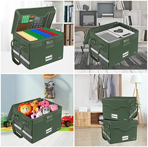 DocSafe Fireproof Document Box with Lock,File Storage Organizer with Pockets,Collapsible Portable File Box Home Office Safe Filing Cabinet with Handle for Hanging Letter/Legal Folders,Green,2 Pack - Image 2