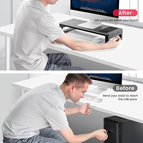Vaydeer Wireless Charging and USB 3.0 Monitor Stand, Monitor Riser for Desk with Storage, Single Shelf Holder Raiser Organizer for Computer iMac Laptop PC Screen, Heavy Duty Gift Gaming Studio Office - Image 3