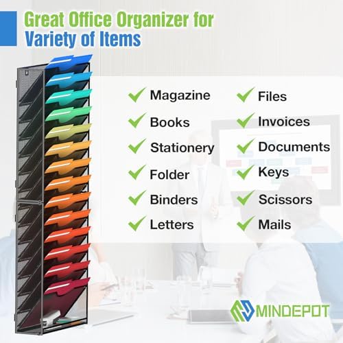 MINDEPOT 15 Tier Wall File Holder Hanging Wall Mount Paper File Organizer for Mails Folders Document Magazine Organization, for Office School Home, Black - Image 4