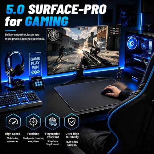 Glass Gaming Mouse Pad, 5.0 Nano Etched Surface, Custom PU Non Slip Base, Esports Level Speed & Precision, Tempered Glass, Waterproof & Durable, 490mm*420mm Large Size for FPS Gaming (Black) - Image 3