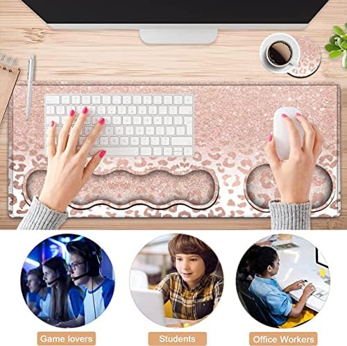 Large Mouse Pad and Gel Mouse Wrist Rest+ Memory Foam Keyboard Wrist Rest Support Set, Non-Slip Rubber Base for Office,Home,Computer, Extended Gaming Mousepads XXL Leopard Star Pattern Pink Desk Mat - Image 7