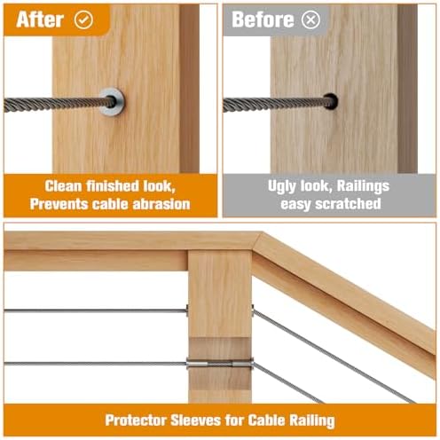Cable Railing Protector Sleeves - 120 Pack T316 Stainless Steel Protective Sleeves - 1/8" 3/16" 5/32" Deck Cable Railing Hardware Kit for Wood Posts - Image 3