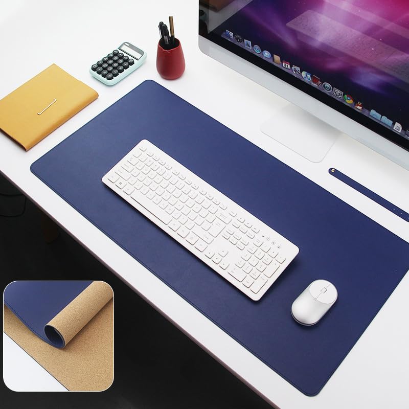 Ruby Lil Natural Cork Large Desk Blotter Protector,Waterproof Office Desk Pad with Stitched Edge,Navy,100x50cm by RubyLil