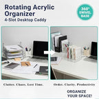 2 Pcs Acrylic File Organizer with 4 Vertical Compartments, 360° Rotating Vertical Desk Organizer for Books, Folders, Magazines, Compact Clear Book Stand & Binder Holder for Office Desk Storage - Image 4