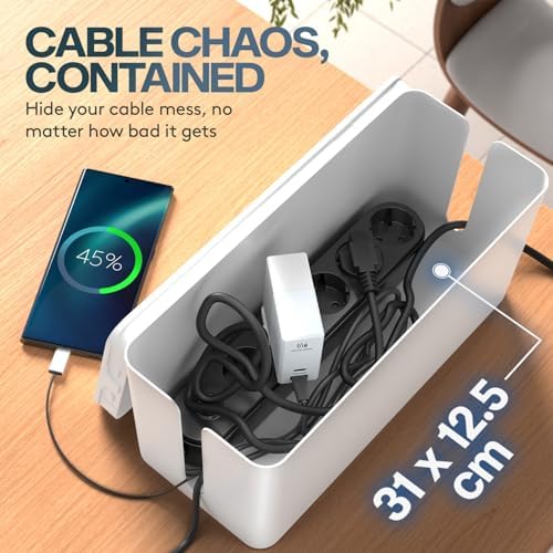 ACROPAQ Cable Box Medium White, Cable Organiser for Hiding Cable (32 x 13.2 x 12.7 cm), Desk Organiser - Cable Management Box for Order in the Office and Home Office - Image 5