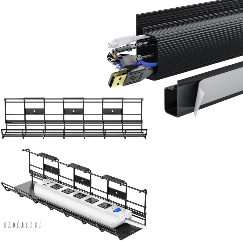 Cable Management Under Desk 31.5'' J Channel Cable Raceway, 2 Pack Cord Hider Desk Cable Tray and Under Desk Cable Management Tray, Metal Cord Organizer for Desk by DELAMU
