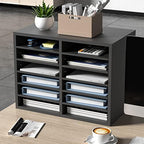 VEVOR Literature Organizers, 12 Compartments Office Mailbox with Adjustable Shelves, Wood Literature Sorter 20.4x12x16.1 inches for Office, Home, Classroom, Mailrooms Organization, EPA Certified Grey - Image 2