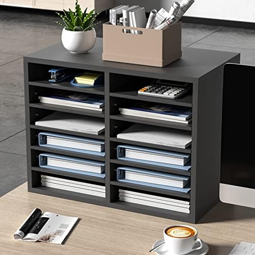 VEVOR Literature Organizers, 12 Compartments Office Mailbox with Adjustable Shelves, Wood Literature Sorter 20.4x12x16.1 inches for Office, Home, Classroom, Mailrooms Organization, EPA Certified Grey - Image 2
