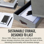 Bigso Box of Sweden Oskar Canvas Fiberboard Document Letter Box - File Organizer Box for Important Paperwork - Document Storage with a Lid & Handle - 3.3 in x 10.2 in x 13.8 in - 3 Pack - Grey - Image 7