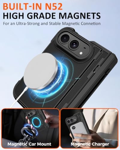 NINKI for iPhone Duo Case with Stylus Pen Holder & Stylus & Invisible Kickstand, Magnetic Screen Protector Hinge Protective Fold Phone Cover for iPhone Duo Case with Slim S Pen Slot and Stand – Black - Image 4