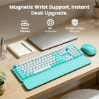 Wireless Keyboard Mouse Combo, Magnetic Wrist Rest, Round Keycap, Aqua Blue - Image 2