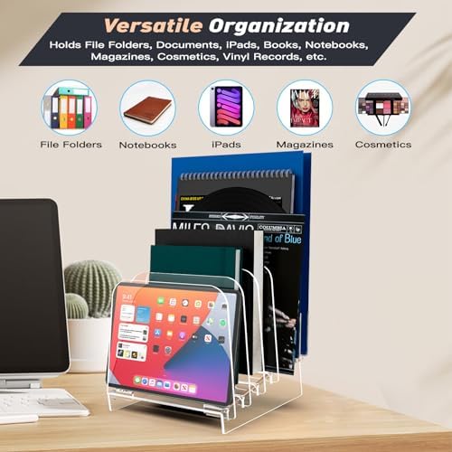 File Holder File Sorter, Vertical File Organizer for Desk, Desk Top File Folder Organizer Stand, Acrylic File Rack File Folder Holder, 5 Sections Clear File Stand for Office, School, Home - Image 4