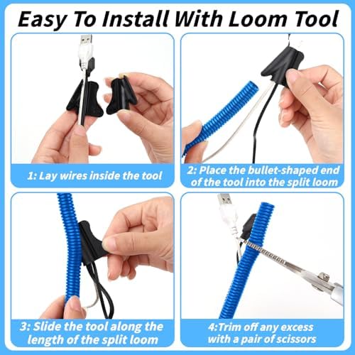 Oleitodh 100 ft 3/4 in OD Blue Split Wire Loom Tubing, with 50 Ties & Tool - Image 5