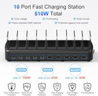 510W Fast Charging Station for Multiple Devices, 10 Port USB C Charger Station with Flame-Retardant Material & 8 Cables for iPhone, Android, iPad, Tablets, Family Office Desk Charging Dock Organizer - Image 3