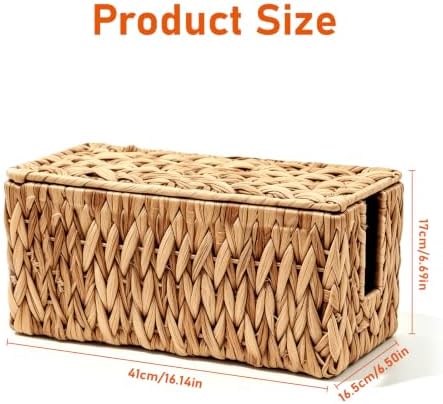Cable Management Box, Large Cord Organizer Box for Power Strip | Handwoven Water Hyacinth Storage Basket with Metal Frame, Decorative Cable Organizer for Desk, Office, Living Room & Bedroom - Image 7