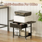 Printer Stand with Drawer, 2-Tier Printer Table with Locking Wheels, Under Desk Rolling Table Cart for Home Office, Fit Fax Machine Scanner, Black - Image 3