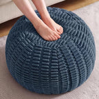 Hobestluk Stuffed Pouf Ottoman Footrest,Round Footstool,Large,Blue Grey by YourHomeDeservesMore