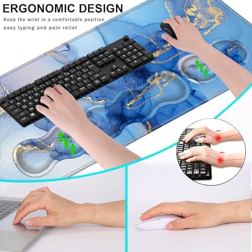 Keyboard Wrist Rest and Mouse Pad with Wrist Support Set Ergonomic Coaster,Memory Foam,Easy Typing Pain Relief,Large XL Desk Mat 31.5"x 11.8",Marble Texture - Image 6