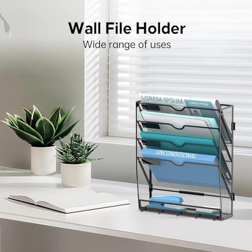 MHUD 5-Tier Wall File Organizer and Mail Organizer with 5 Hooks, 2 Pack - Image 6