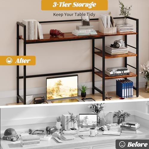 HavenlyYouth Desk Shelf, 45.4 Inch Wood Desk Organizer Shelf for Computer Monitor, Desk Hutch Storage, Desktop Shelf for Top of Desk, 3 Tier Desktop Bookshelf for Home Office Dorm, Rustic - Image 6