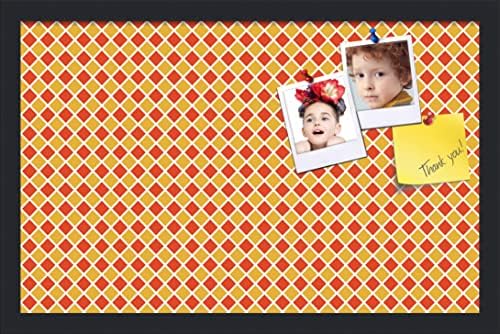PinPix 22x14 inch Cork Bulletin Board. This Decorative Framed Pin Board Comes with Diamond Pattern in Red and Orange Design and Satin Black. Ideal for Home, Office Decor or School (PinPix-331) by PinPixBulletinBoards