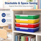 Svartur Flat Storage Bins with Lids, Letter Size Paper Storage Bins Set of 4, Stackable Classroom Turn In Bins with Secure Latching Lid, Plastic Storage Organizer for Teachers, Office & Home - Image 7