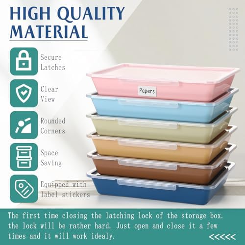 Tinlade 12 Pcs Classroom Paper Storage Bins with Lids, Morandi, 13x10in - Image 3