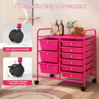 LDAILY 9 Drawer Rolling Storage Cart, Rolling Cart with Drawers for Classroom, Art Supply Craft Organizer on Wheel with Metal Frame & Handles for Home Office School - Image 5