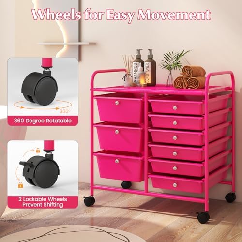 LDAILY 9 Drawer Rolling Storage Cart, Rolling Cart with Drawers for Classroom, Art Supply Craft Organizer on Wheel with Metal Frame & Handles for Home Office School - Image 5