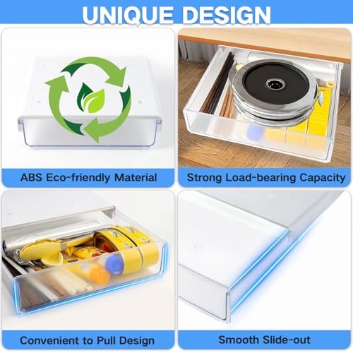 OSPNIEEK Self-adhesive Under Desk Drawer Organizer, 2 Pack Table Hidden Slide Out Large Storage Mounted Desktop Pencil Holder Tray Drawers for Office Home School Stationery Kitchen (XL+L, White) - Image 3